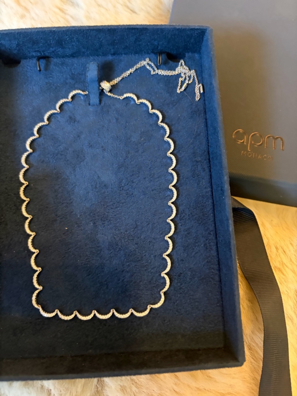 APM Monaco Silver Scalloped Necklace - Adjustable Size